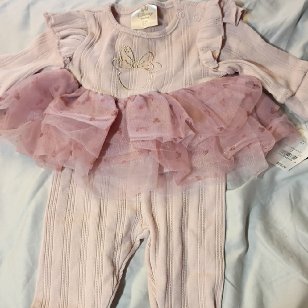 Disney Light Pink Tulle Tutu Footed Romper